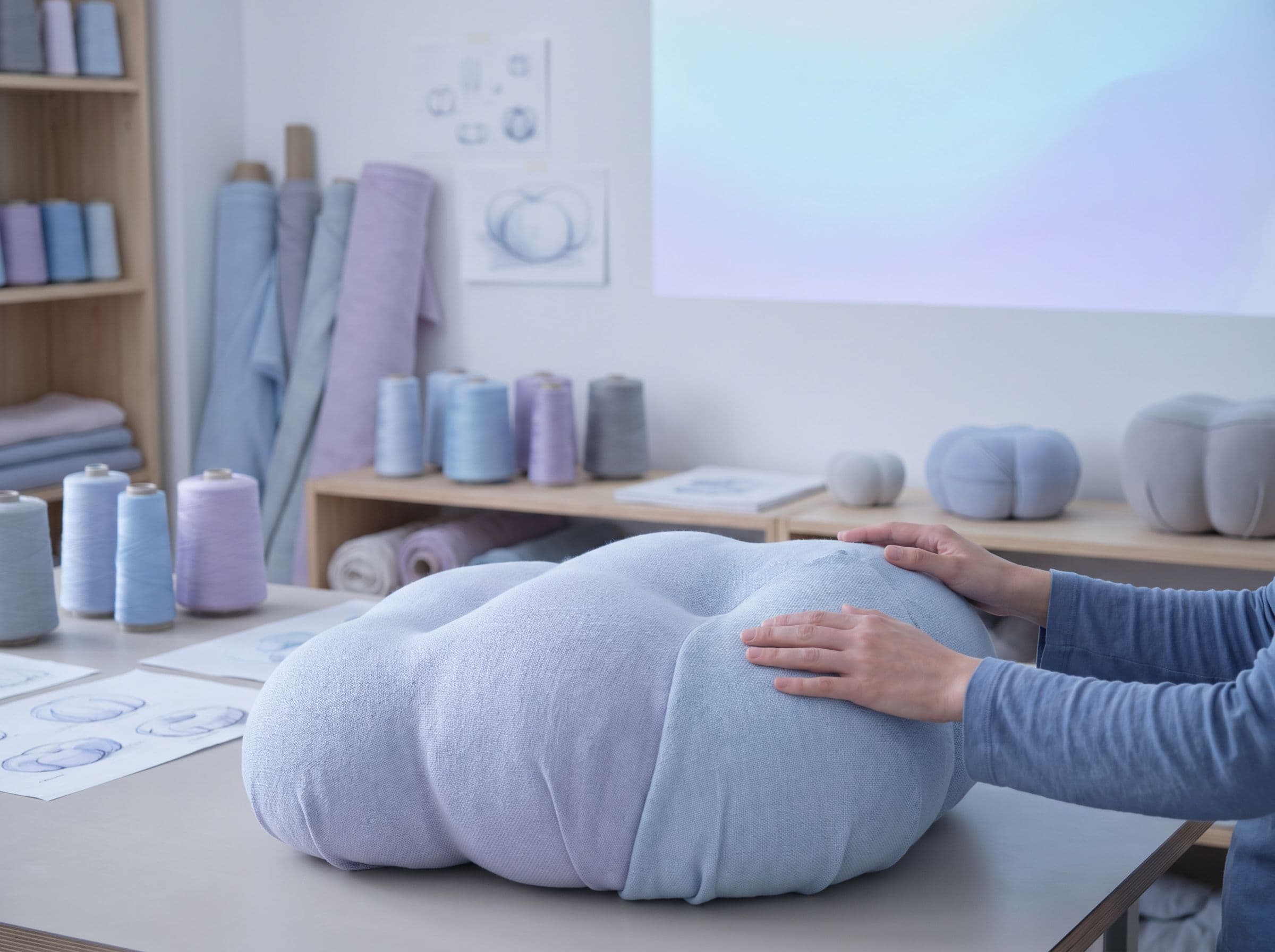 Ambiance salon avec poufs nuage